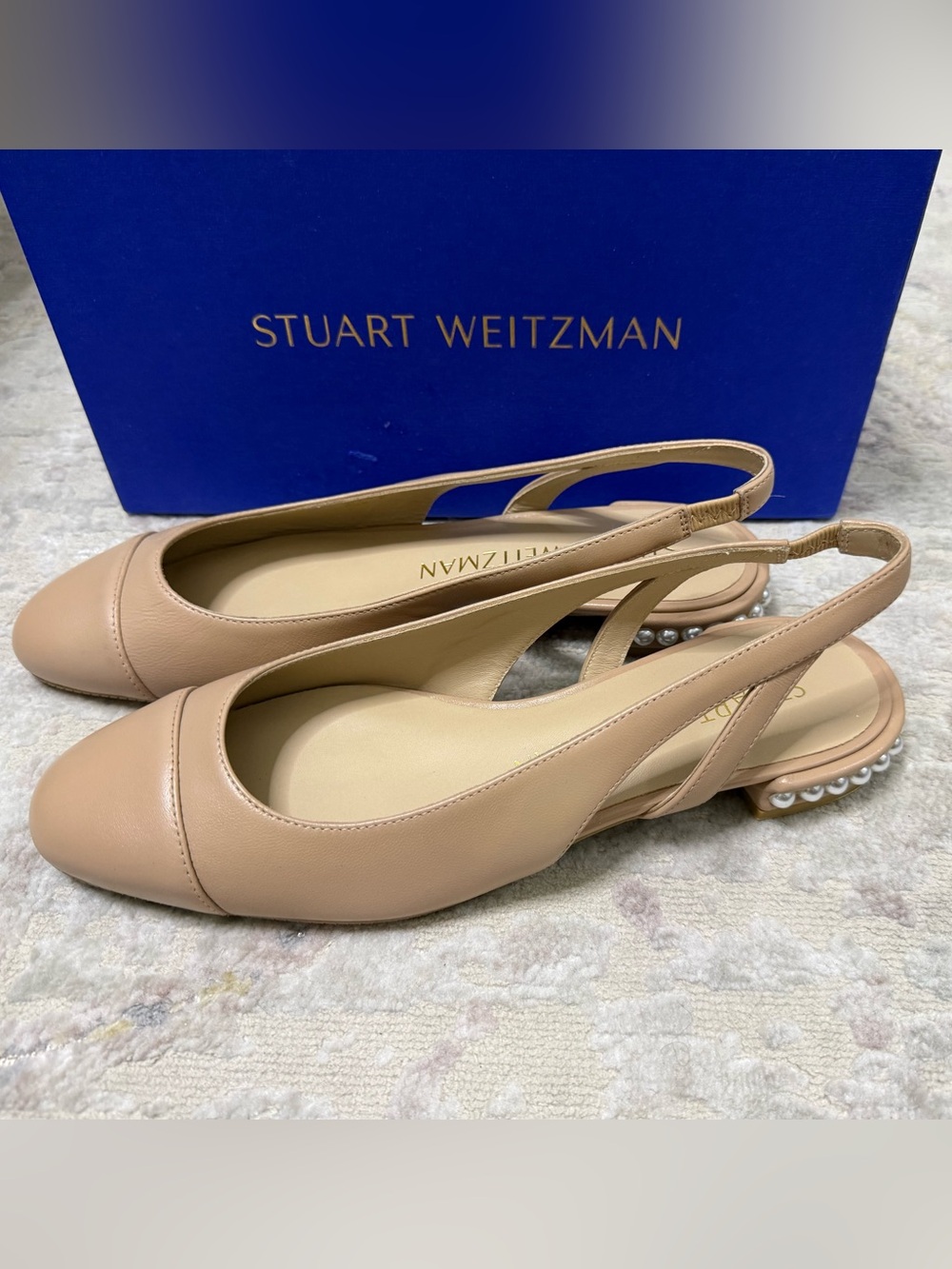 Stuart Weitzman NWT Pearl Embellished Slingback Flats